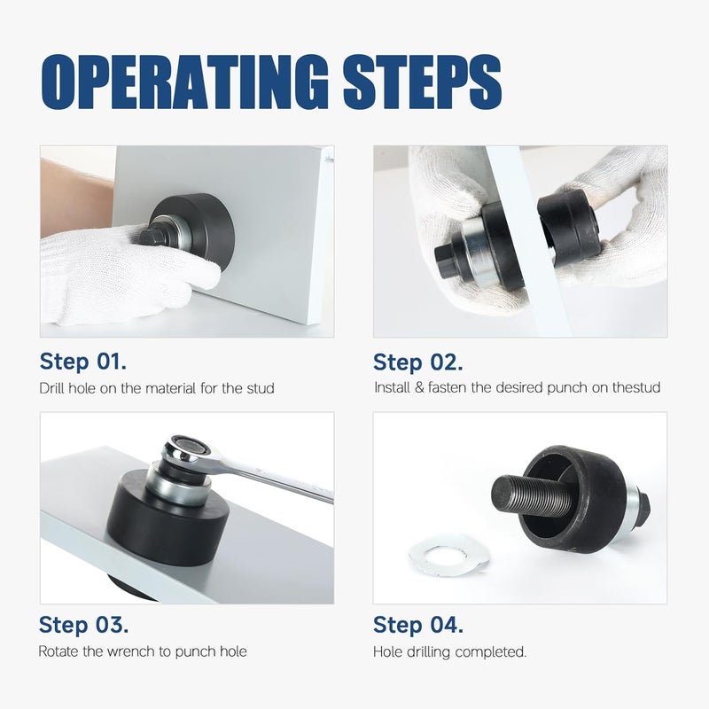 ZUVER Manual Knockout Punch Kit, with 4 Blackened Dies 1/2", 3/4", 1", 1-1/4" Heavy Duty KO Hole Punch Driver and Cutter Set for Electrical Conduit and Metal Sheet - Image 3